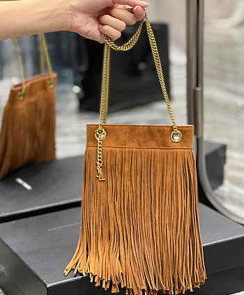 YSL Grace Small Chain Bag In Suede Brown 21x16x2.5cm