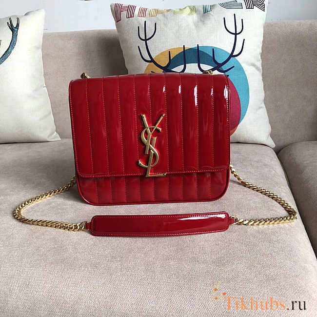 YSL Vicky Patent Red Shoulder Bag 25cm - 1