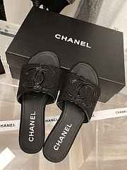 Chanel Black Leather & Mesh CC Slide Sandals - 4