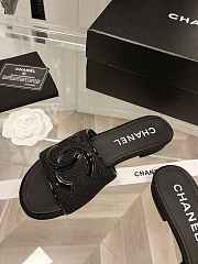 Chanel Black Leather & Mesh CC Slide Sandals - 2