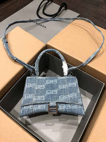 Balenciaga Hourglass Handbag BB Monogram Denim In Blue 23x15x10cm