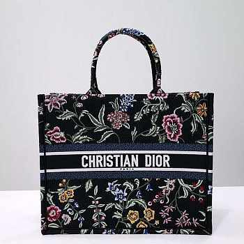 Dior Large Book Tote Black Multicolor Petites Fleurs 42 x 35 x 18.5 cm