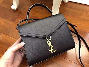 YSL Cassandra Medium Top Handle Black Grain Leather 24.5×20×11.5cm