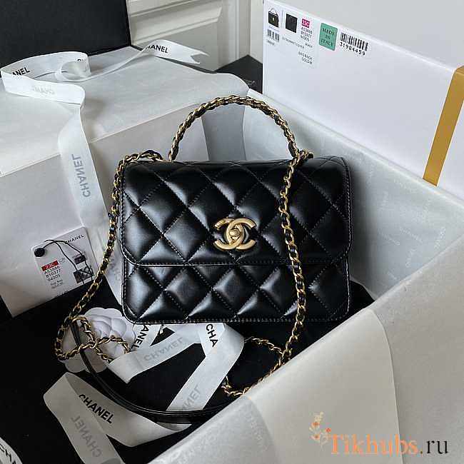 Chanel Mini Flap Bag With Top Handle Black Gold 20x14x7.5cm - 1