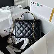 Chanel Mini Flap Bag With Top Handle Black Gold 20x14x7.5cm - 4