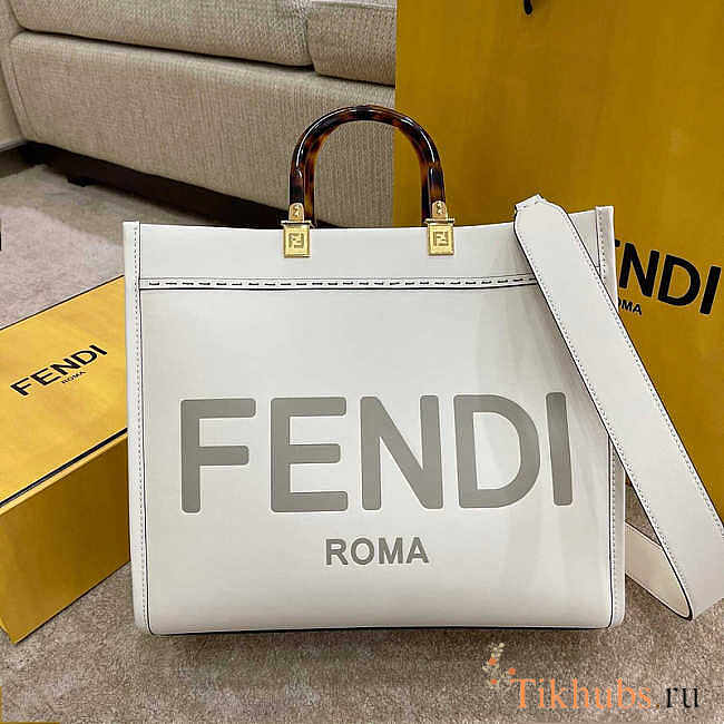 Fendi Sunshine Medium White Leather Shopper 35x17x31cm - 1