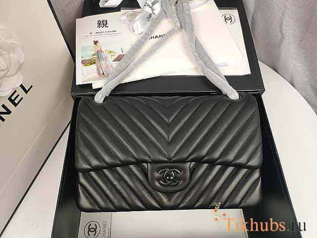 Chanel Medium Flap Bag Chevron Lambskin Black Hardware 25cm - 1