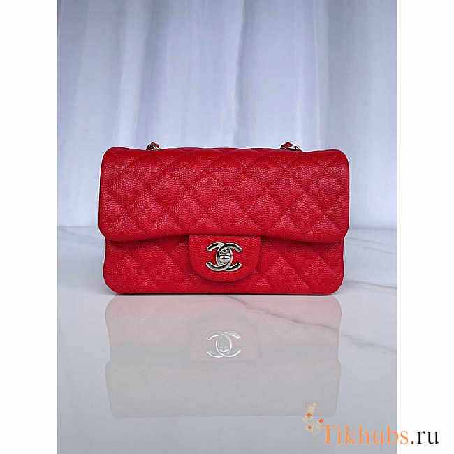 Chanel Red Caviar Silver Rectangular Flap Bag 20cm - 1