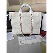 Chanel Deauville Chain Bag Cream White Women Tweed Tote 39x20x30cm - 5