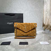 YSL LouLou Puffer Shoulder Bag Quilted Suede Brown 29x17x11cm - 1