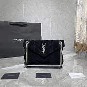 YSL LouLou Puffer Shoulder Bag Quilted Suede Black 29x17x11cm - 1