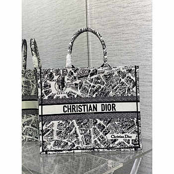 Dior Book Tote Large Plan de Paris Embroidery White and Black 42 x 35 x 18.5 cm