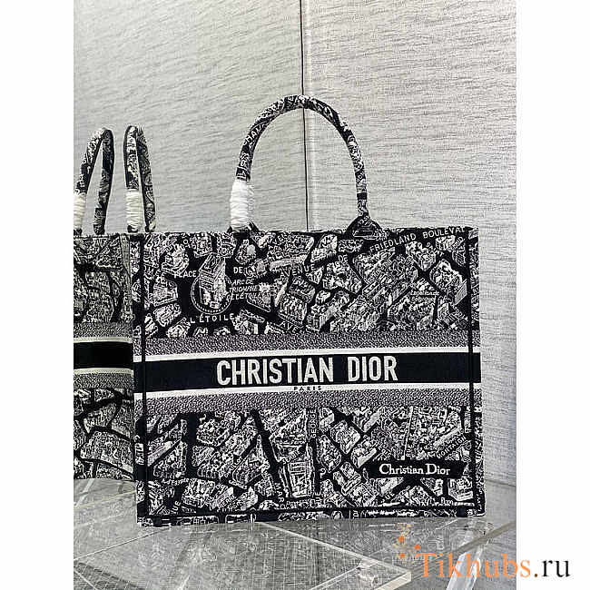 Dior Book Tote Large Plan de Paris Embroidery Black 42x35x18.5cm - 1