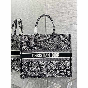 Dior Book Tote Large Plan de Paris Embroidery Black 42x35x18.5cm