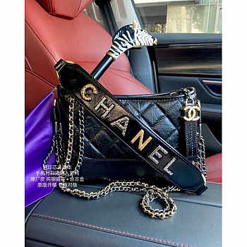 Chanel Gabrielle Hobo Bag Crocodile Calfskin Small Black 20x15x8cm