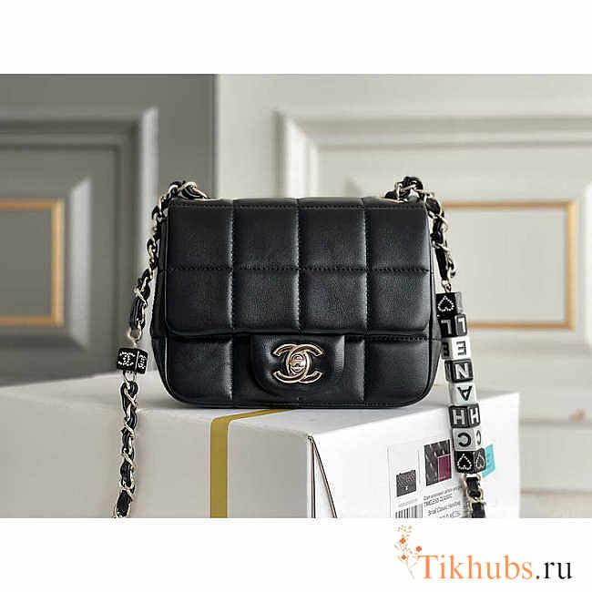 Chanel Monaco Mini Square Flap Bag Black Lambskin 16.5x13.x8cm - 1