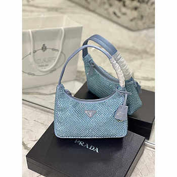 Prada Bag Blue Satin Crystal Mini Bag 23x13x5cm