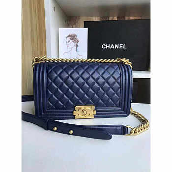 Chanel Leboy Lambskin Gold Dark Blue 25cm