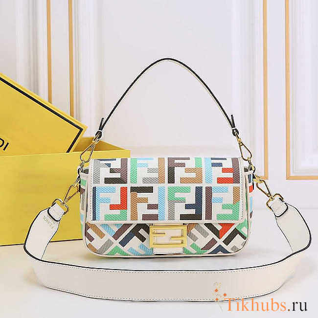 Fendi Baguette Multicolor Canvas Bag With FF Embroidery 27x15x6cm - 1