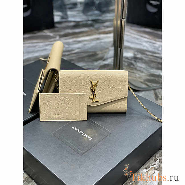 YSL Uptown Chain Wallet Gold Beige 19x12x4cm - 1