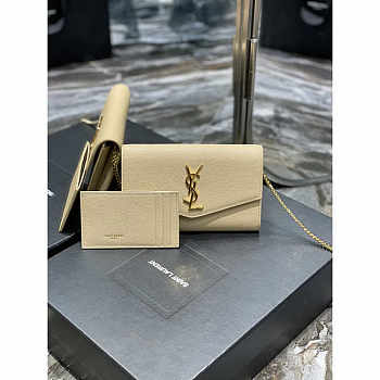 YSL Uptown Chain Wallet Gold Beige 19x12x4cm