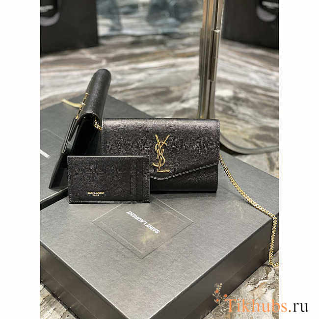 YSL Uptown Chain Wallet Gold Black 19x12x4cm - 1