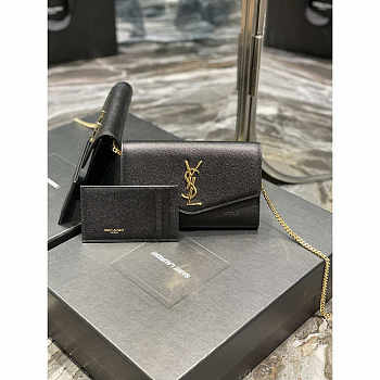 YSL Uptown Chain Wallet Gold Black 19x12x4cm