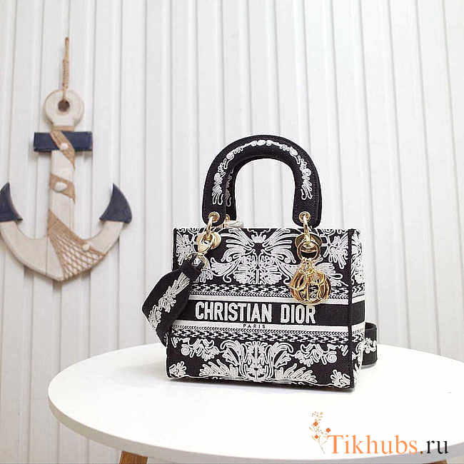 Dior Medium Lady D-lite Black and White Ornamental 24x20x11cm - 1