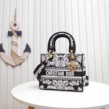 Dior Medium Lady D-lite Black and White Ornamental 24x20x11cm