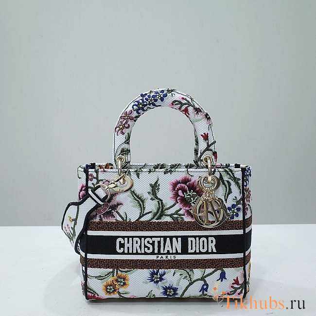 Dior Medium Lady D-Lite White Multicolor Petites Fleurs 24 x 20 x 11 cm - 1