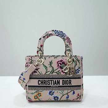 Dior Medium Lady D-lite Natural Multicolor Raffia Petites Fleurs 24 x 20 x 11 cm