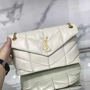 YSL Puffer Bag In Lambskin White 35x23x13.5cm