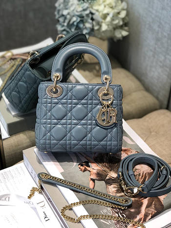 Dior Mini Lady Lambskin Blue Gold 17cm