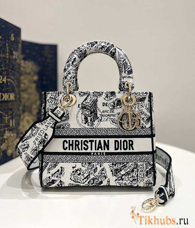Dior Medium Lady D-lite White and Black Plan de Paris 24 x 20 x 11 cm - 1