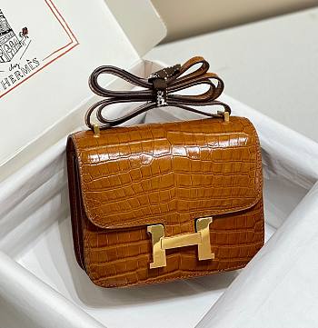 Hermes Constance Crocodile Brown Gold 18x15x4cm