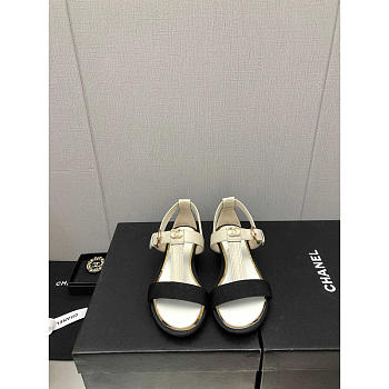 Chanel Party Style Logo Sandals Black and White