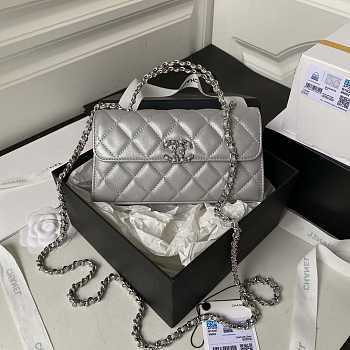 Chanel Flap Chain Bag Gray Lambskin Gold With Handle Bag 18x10x4.5cm