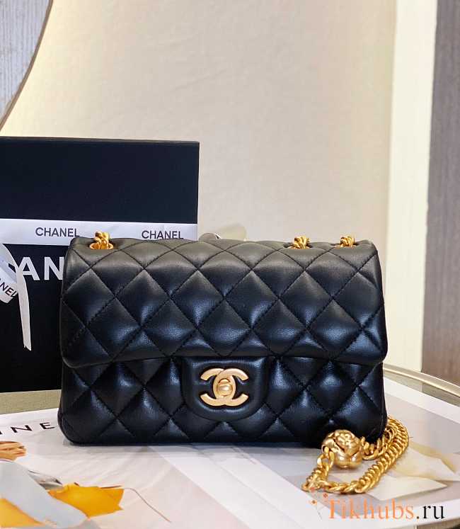 Chanel Flap Bag CF Camellia Lambskin Black Gold 20cm - 1