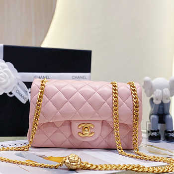 Chanel Flap Bag CF Camellia Lambskin Pink Gold 20cm