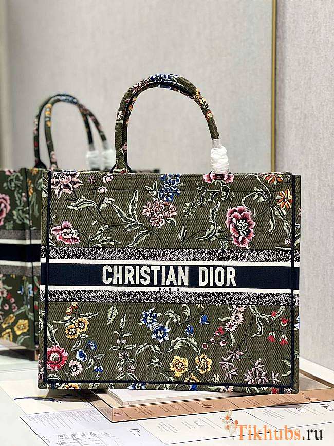 Dior Large Book Tote Green Multicolor Petites Fleurs 42 x 35 x 18.5 cm - 1