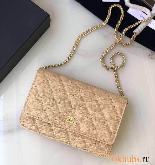 Chanel Chain Wallet Caviar Beige Gold 19x12x13cm - 1