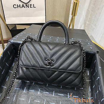 Chanel Coco Handle Chevron Black Cavier Black HW 23cm