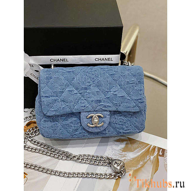 Chanel Mini Flap Bag Denim & Silver-Tone Metal Blue 19cm - 1