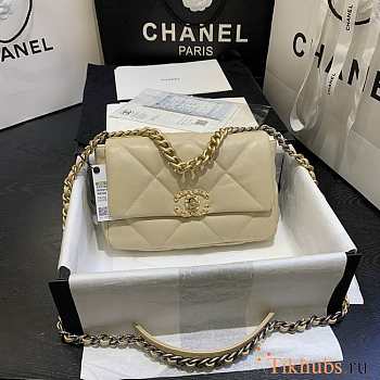 Chanel 19 Flap Bag Beige Gold Lambskin 26cm