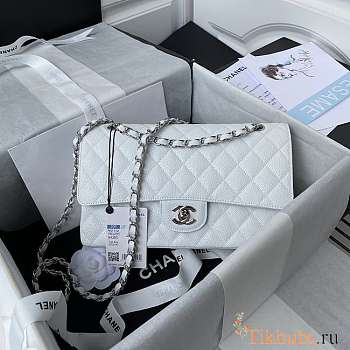 Chanel Medium Flap Bag White Caviar Siver Hardware 25cm