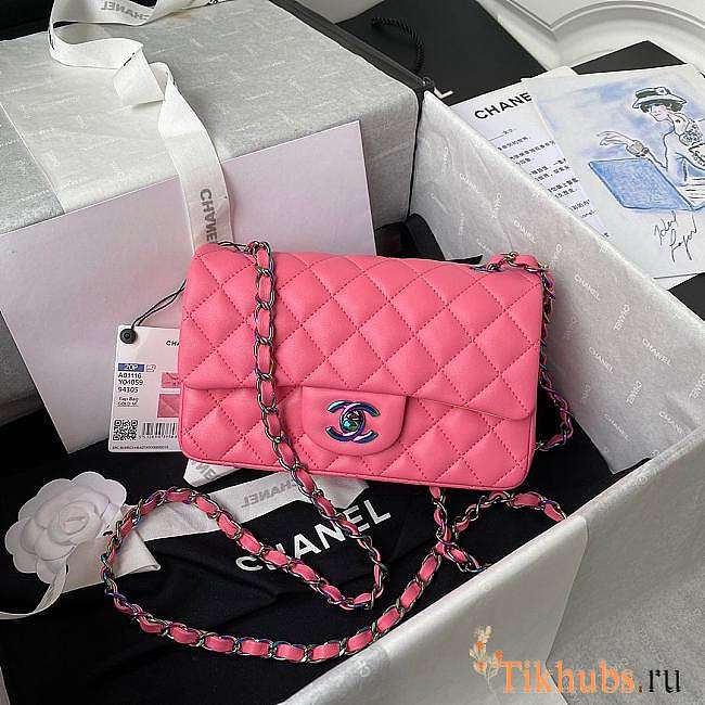 Chanel Classic Flap Bag Pink With Yellow 20cm  - 1