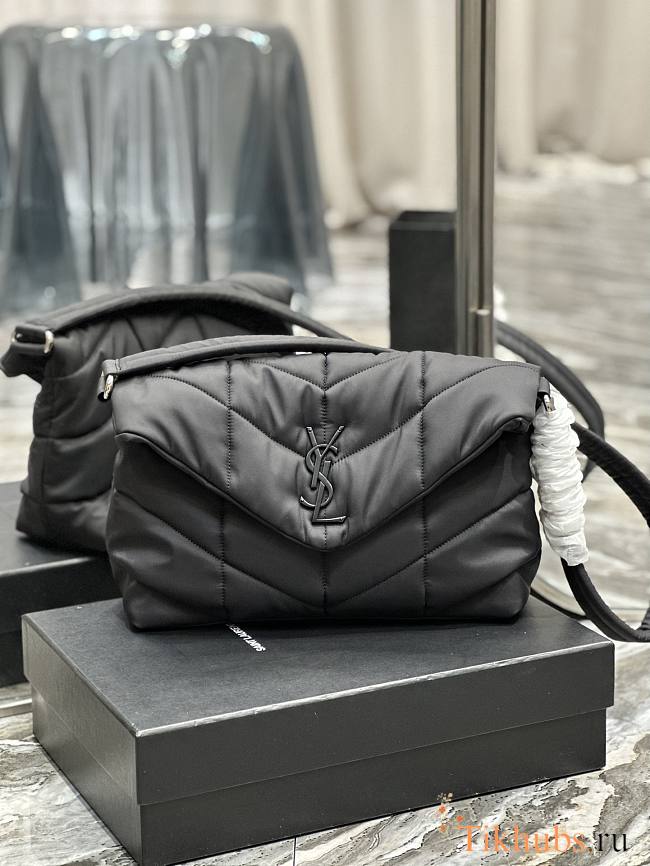 YSL Puffer Messenger Bag Nylon Black 34×27×12cm - 1