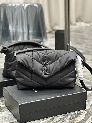 YSL Puffer Messenger Bag Nylon Black 34×27×12cm