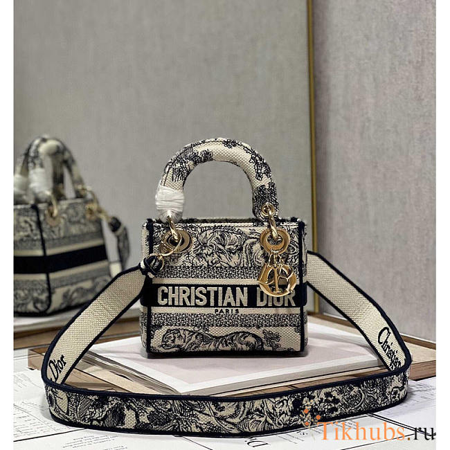 Dior Mini Lady D-lite Bag White and Black 17×7.5×14cm - 1