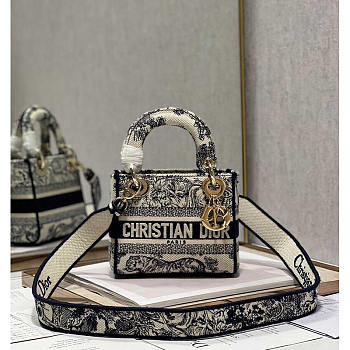 Dior Mini Lady D-lite Bag White and Black 17×7.5×14cm